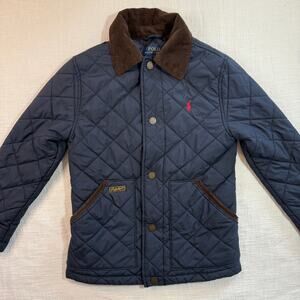POLO RALPH LAUREN Boys Quilted Jacket Navy S 8 Corduroy Collar Red Pony Logo